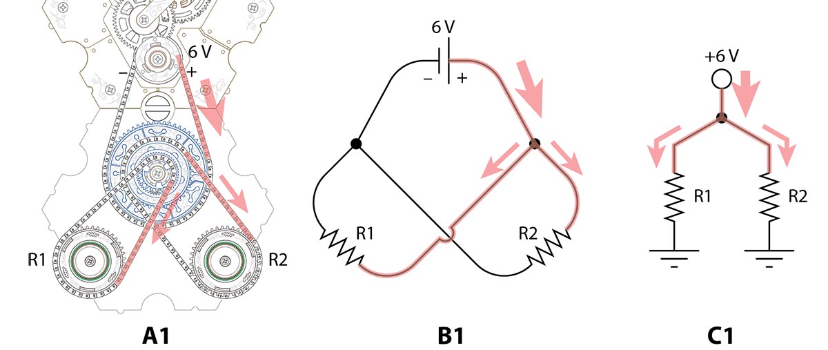 A parallel spintronic circuit and its equivalent electronic circuit
